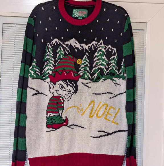 Elf Peeing in the Snow Ugly Christmas Sweater XL - Picture 1 of 3
